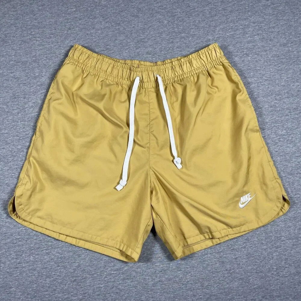 Nike Swim Trunks Mens M Yellow Mesh Lined Drawstring Pockets Quick Dry Athletic